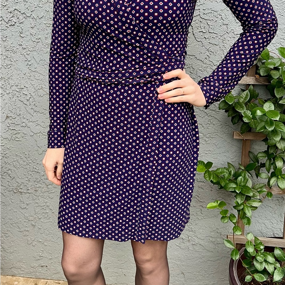 Tommy Hilfiger Navy and White Long Sleeve Dress